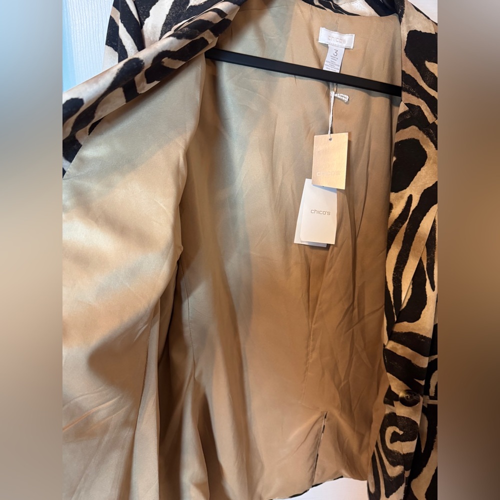 Chico's Brown Black and Tan Zebra Print Jacket/Blazer Size: 3 (XL) - Picture 12 of 15
